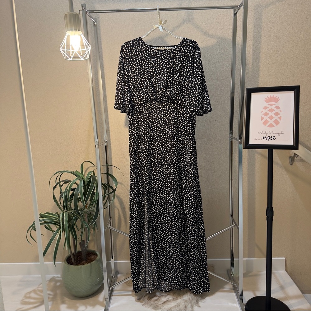 Topshop size 12 open back double front leg slit wide sleeve maxi dress